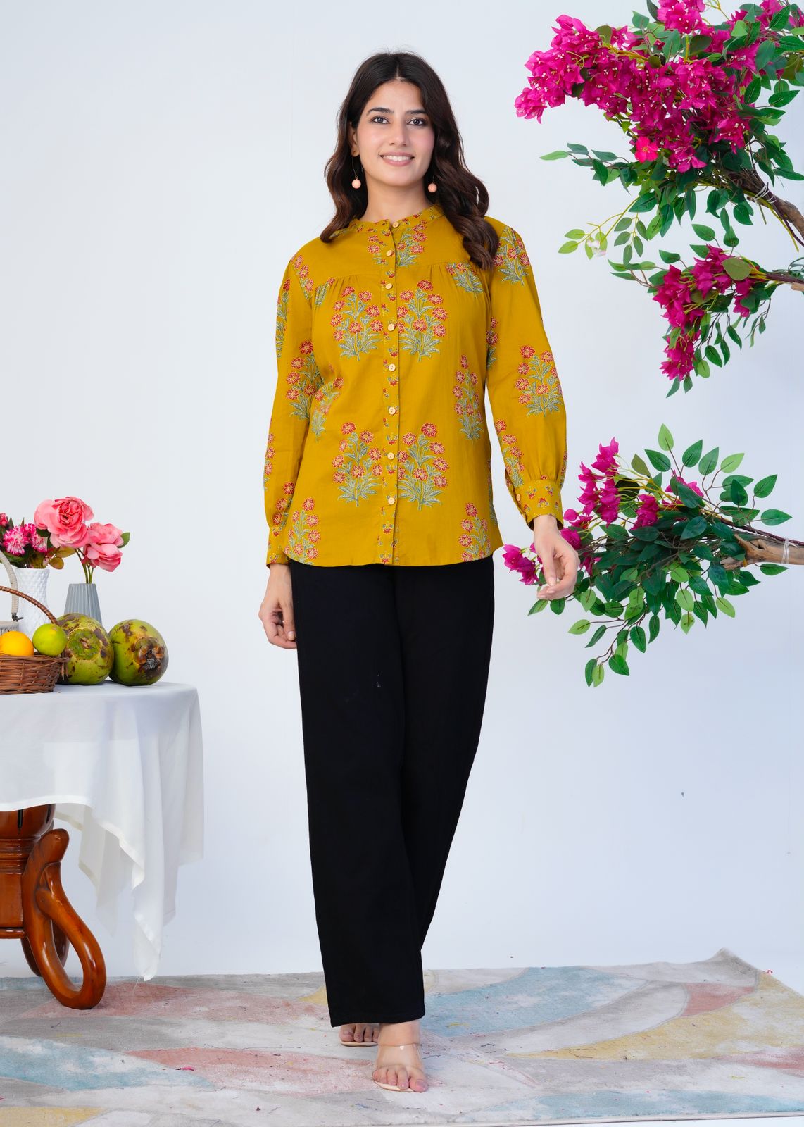 Mustard Boota Cotton Fusion Shirt