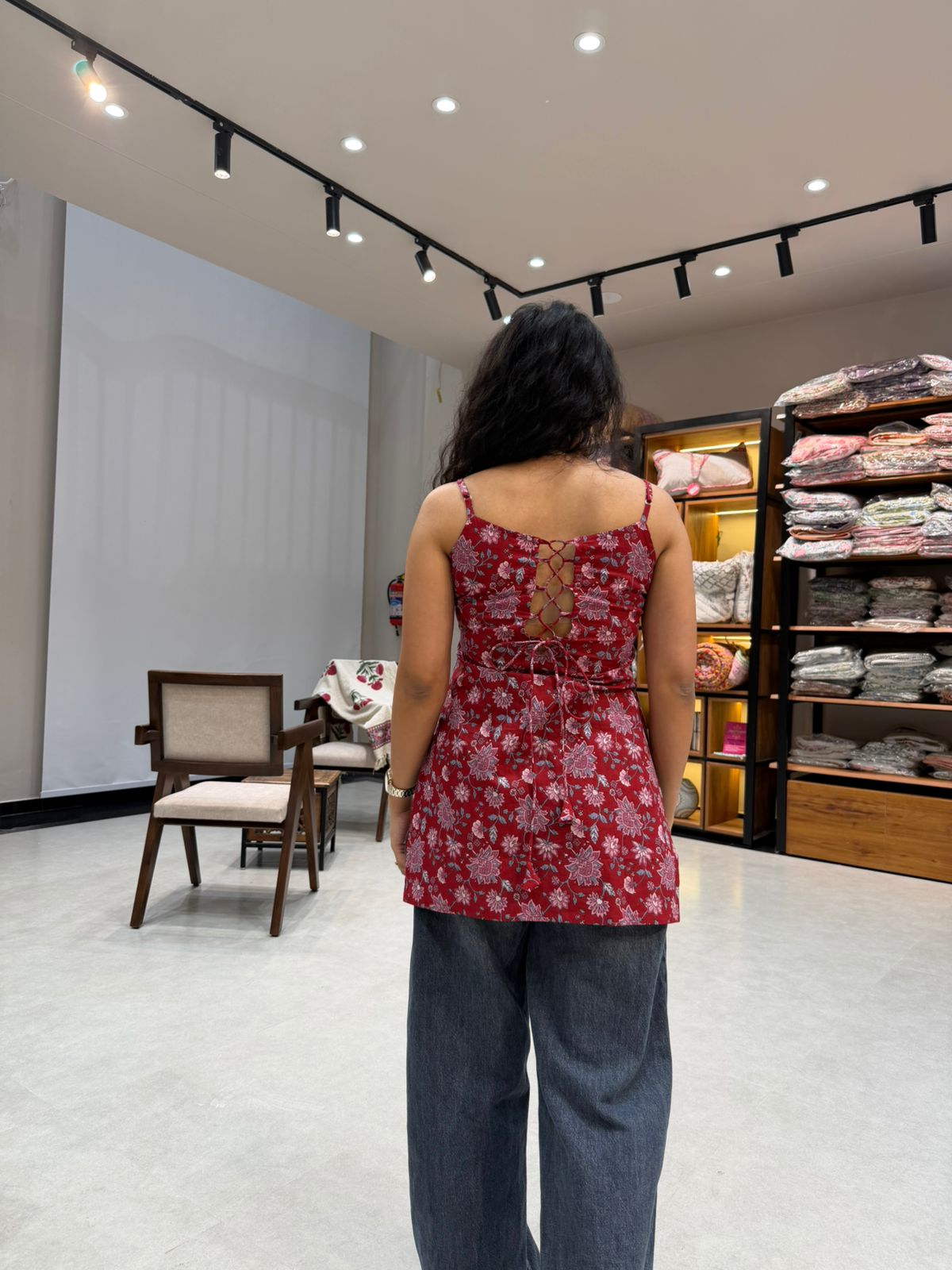 Crimson Gulbahar Noodle Strap Cotton Top