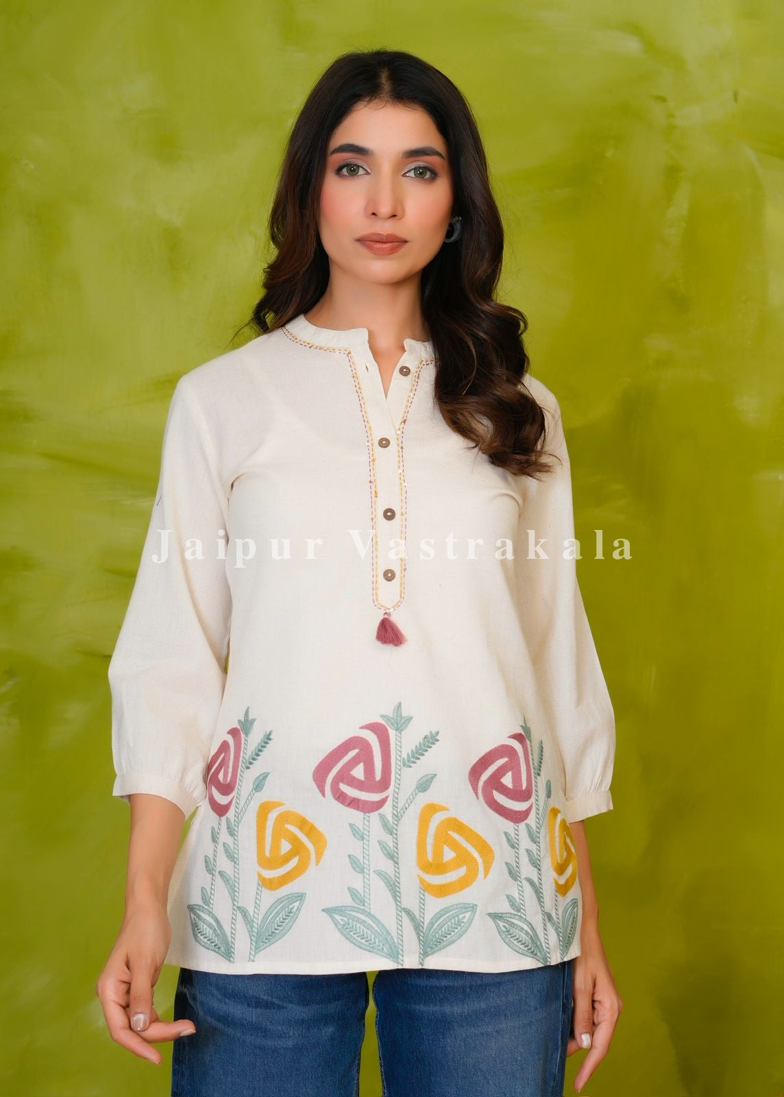 White Tulip Craft Embroidery Cotton Linen Top