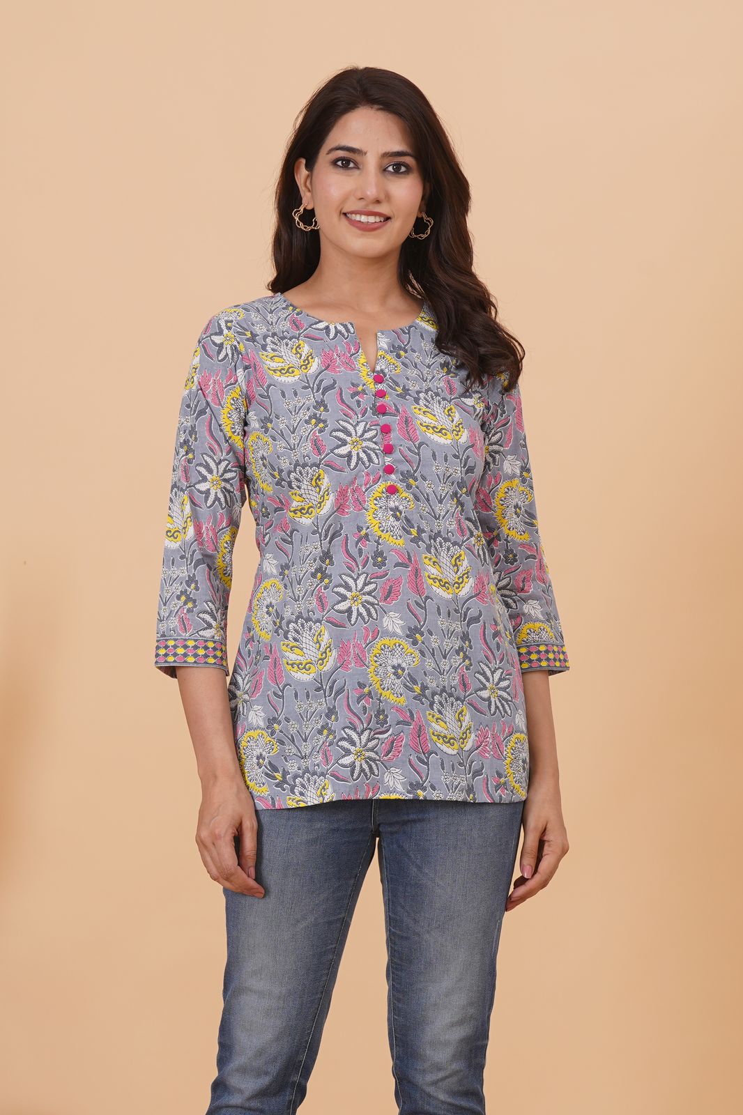 Buy Gray Floral Serenity Cotton Top