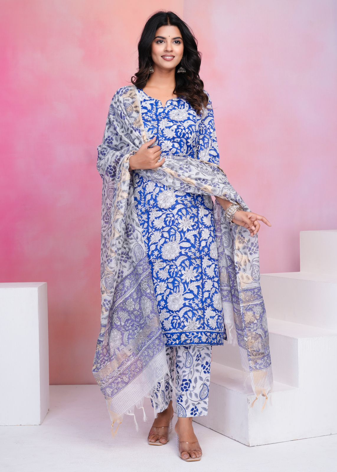 hand block printed kurta set with dupatta