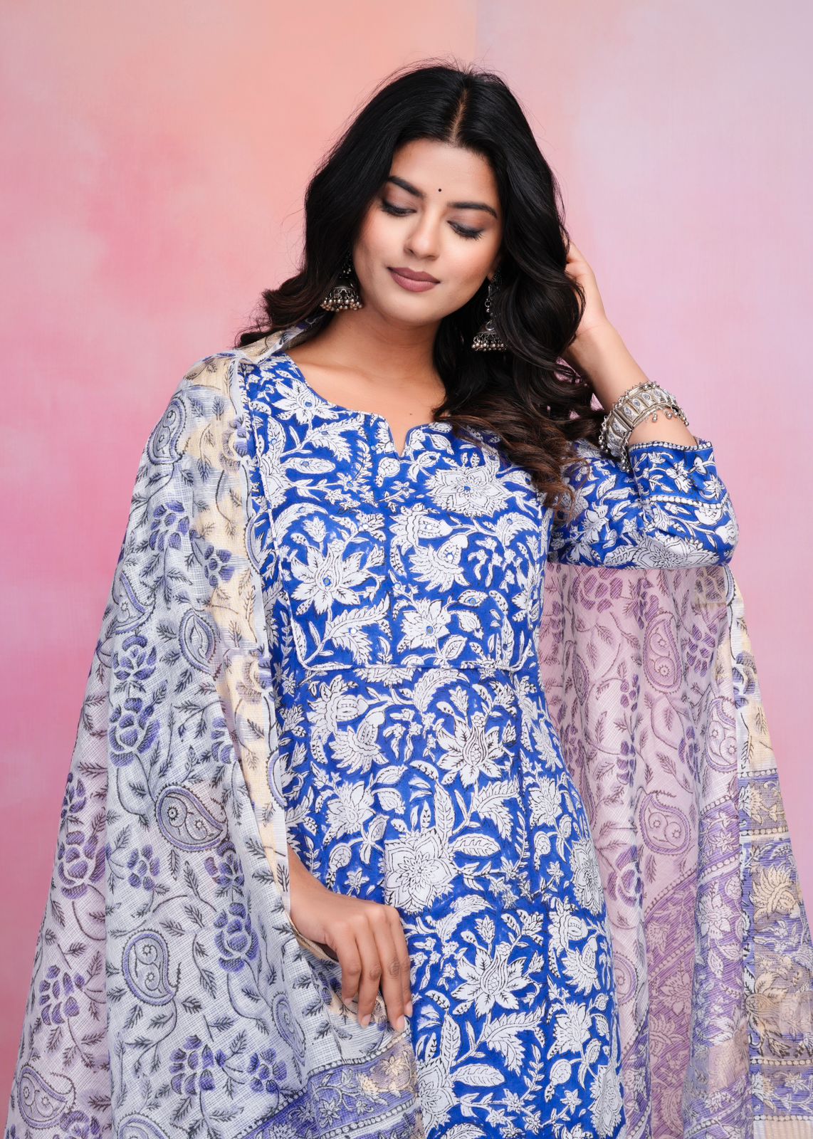 hand block printed kurta set with dupatta