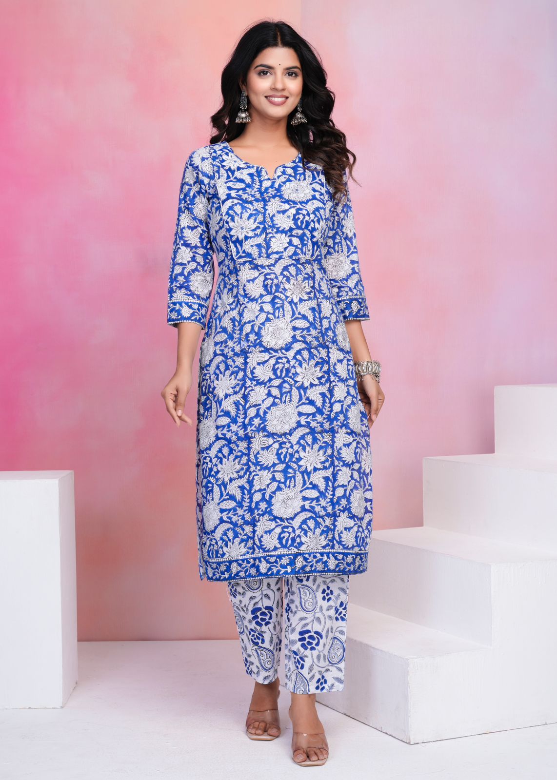 hand block printed kurta set with dupatta