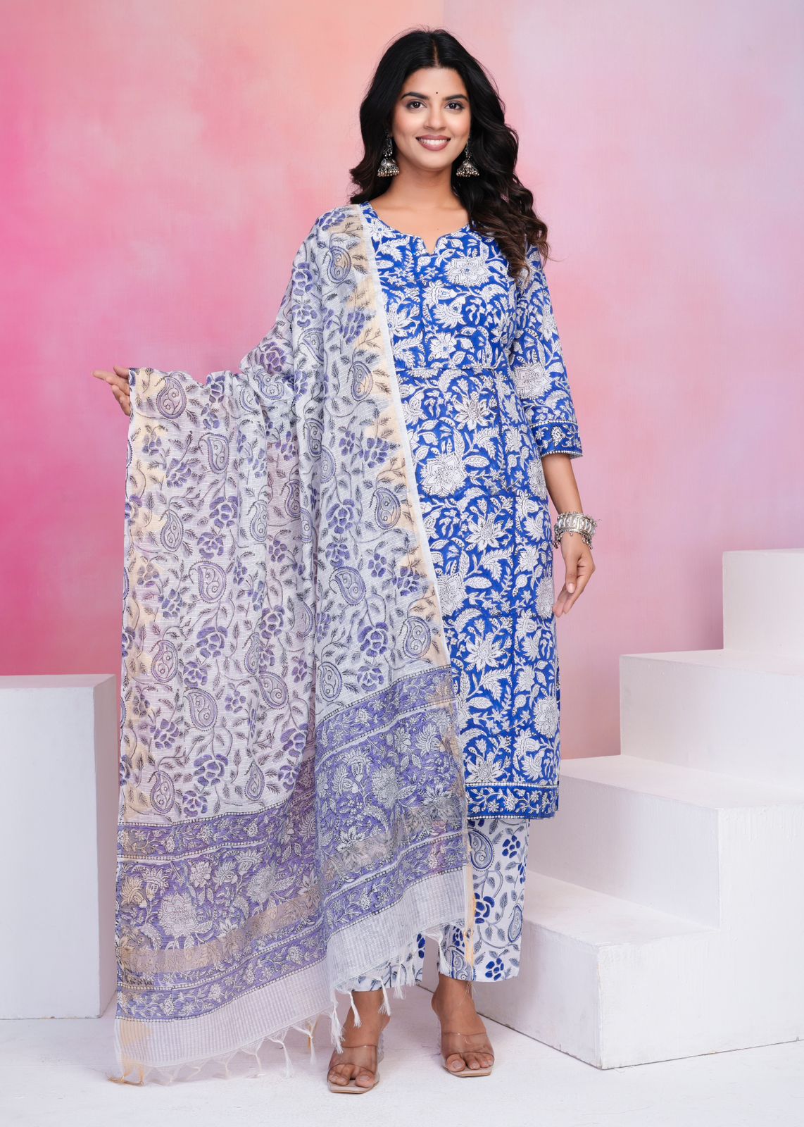 hand block printed kurta set with dupatta