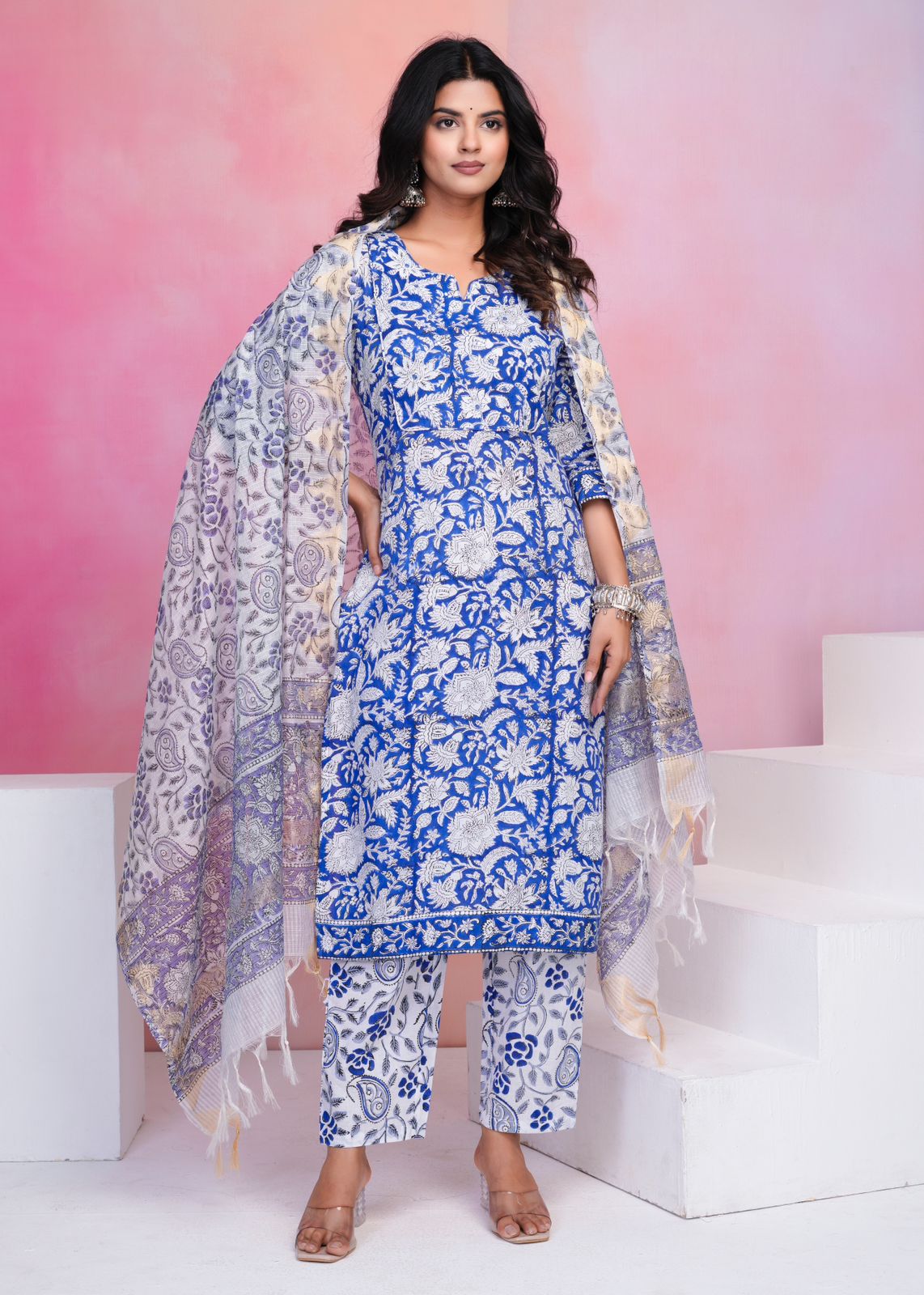 hand block printed kurta set with dupatta