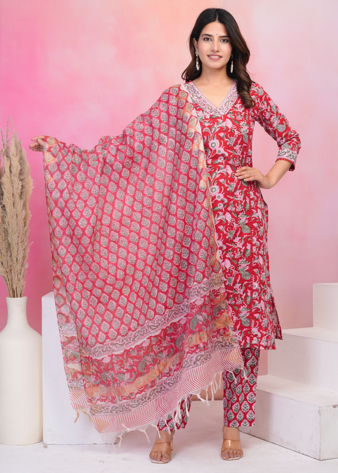hand block printed kurta set with dupatta