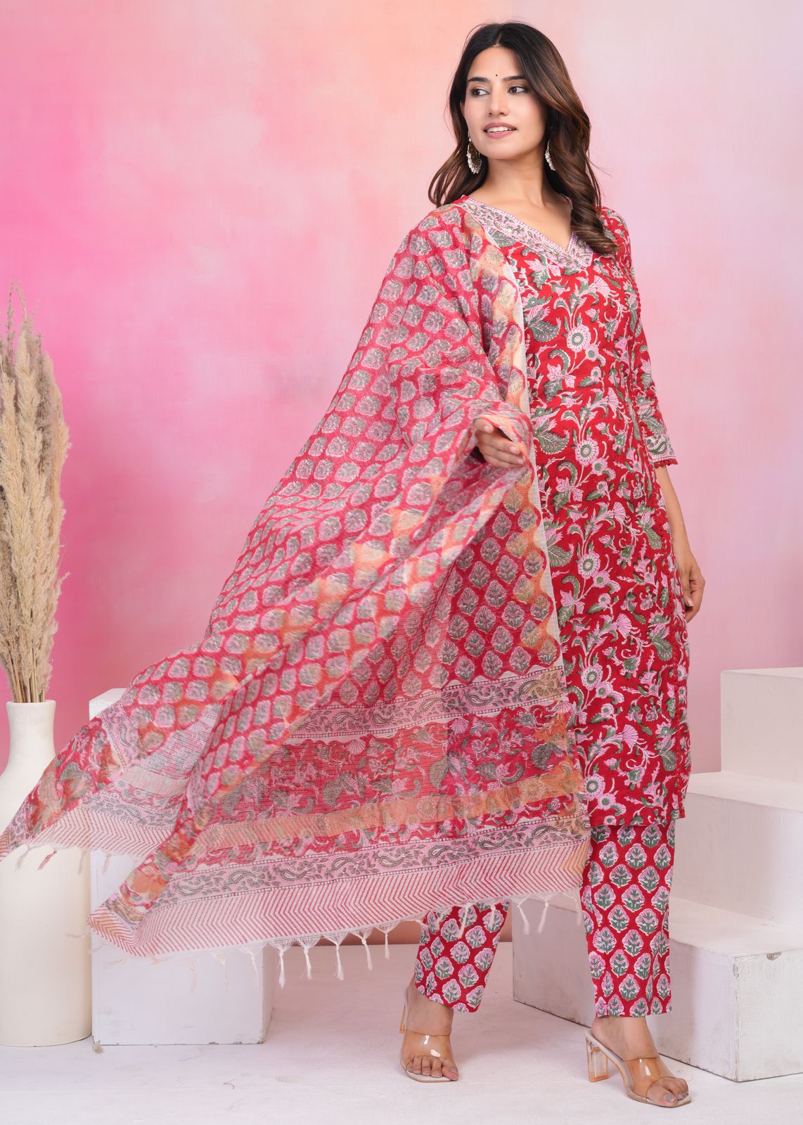 hand block printed kurta set with dupatta