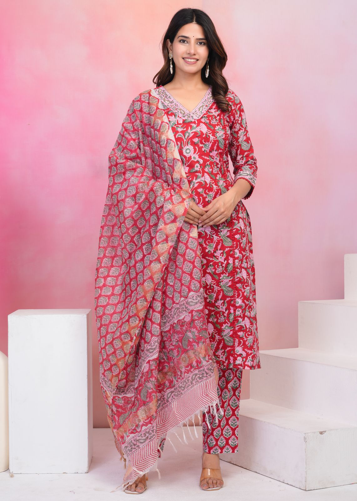 hand block printed kurta set with dupatta