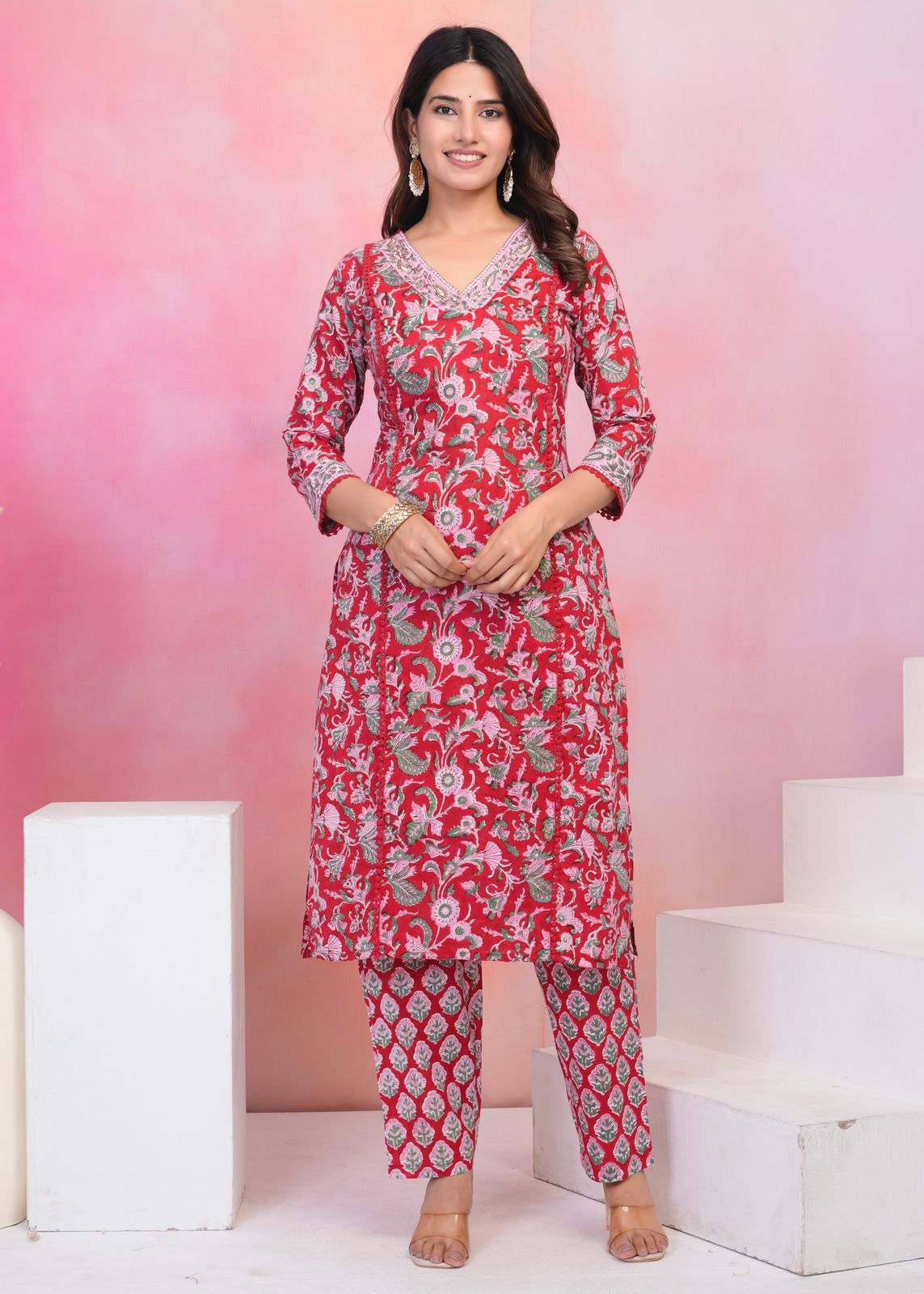 hand block printed kurta set with dupatta