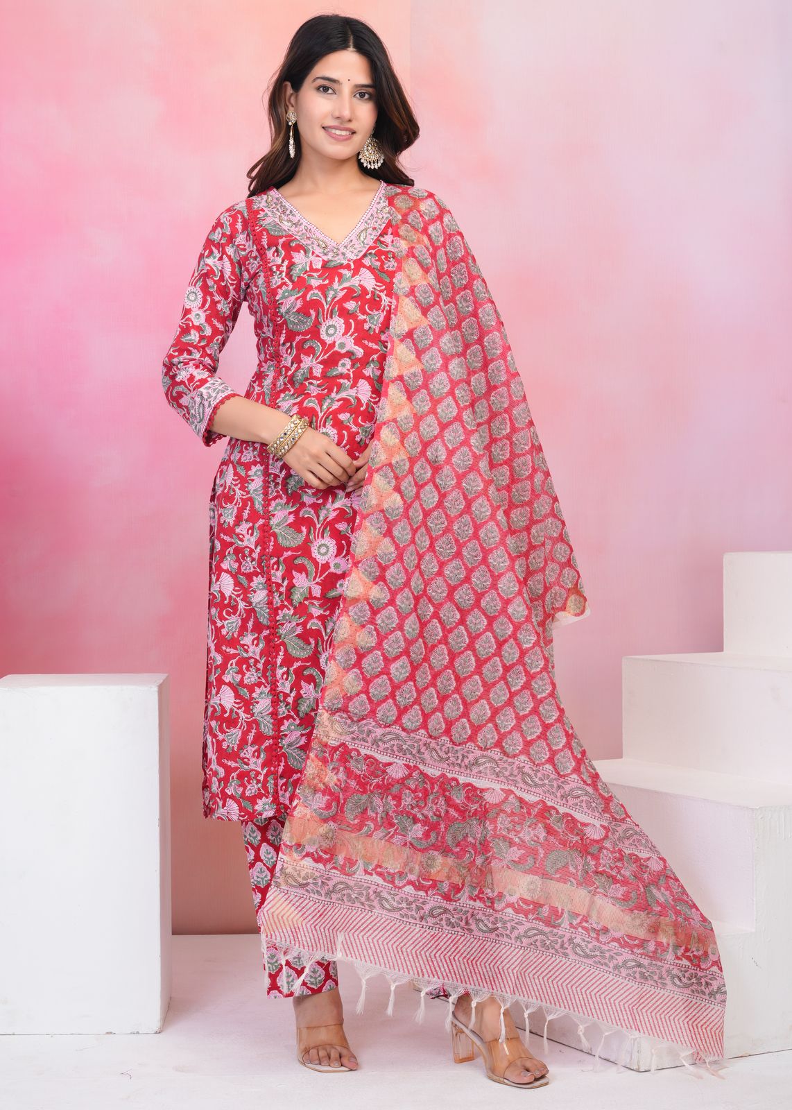 hand block printed kurta set with dupatta