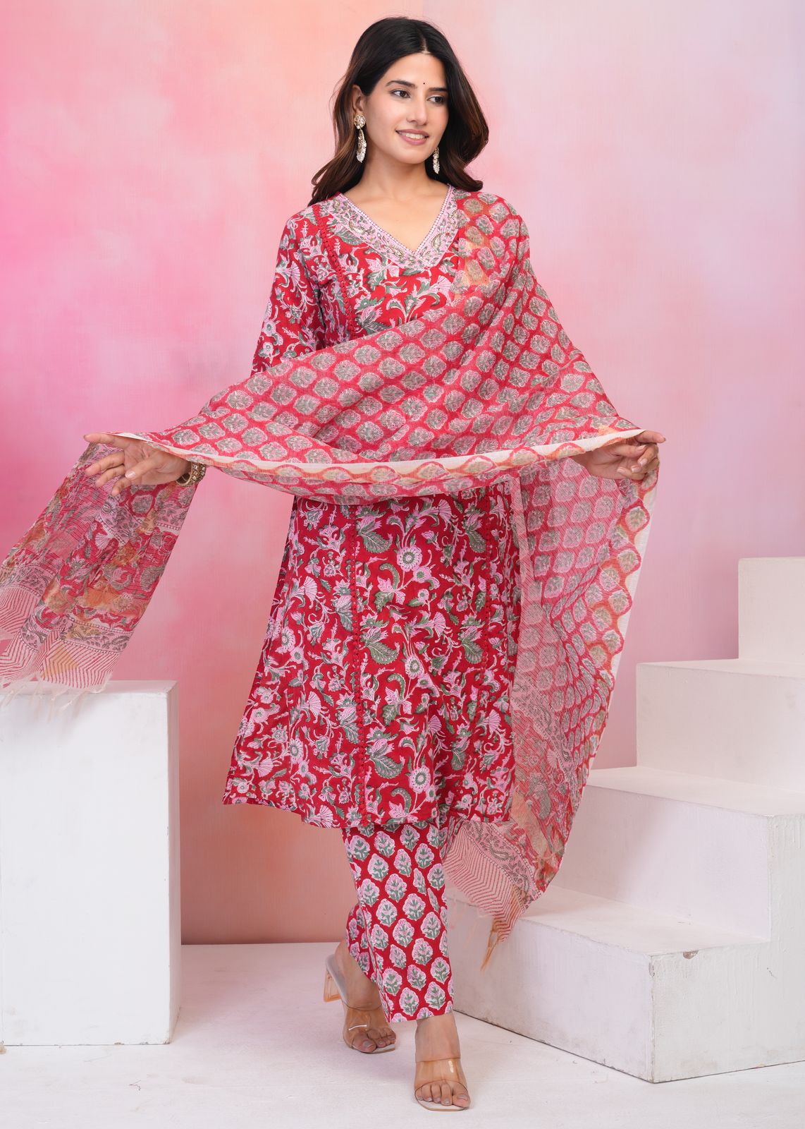 hand block printed kurta set with dupatta