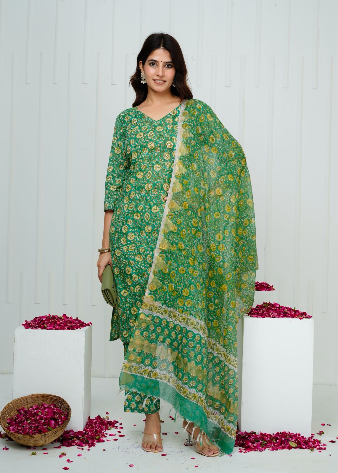 Emerald Green Kota Dupatta Suit