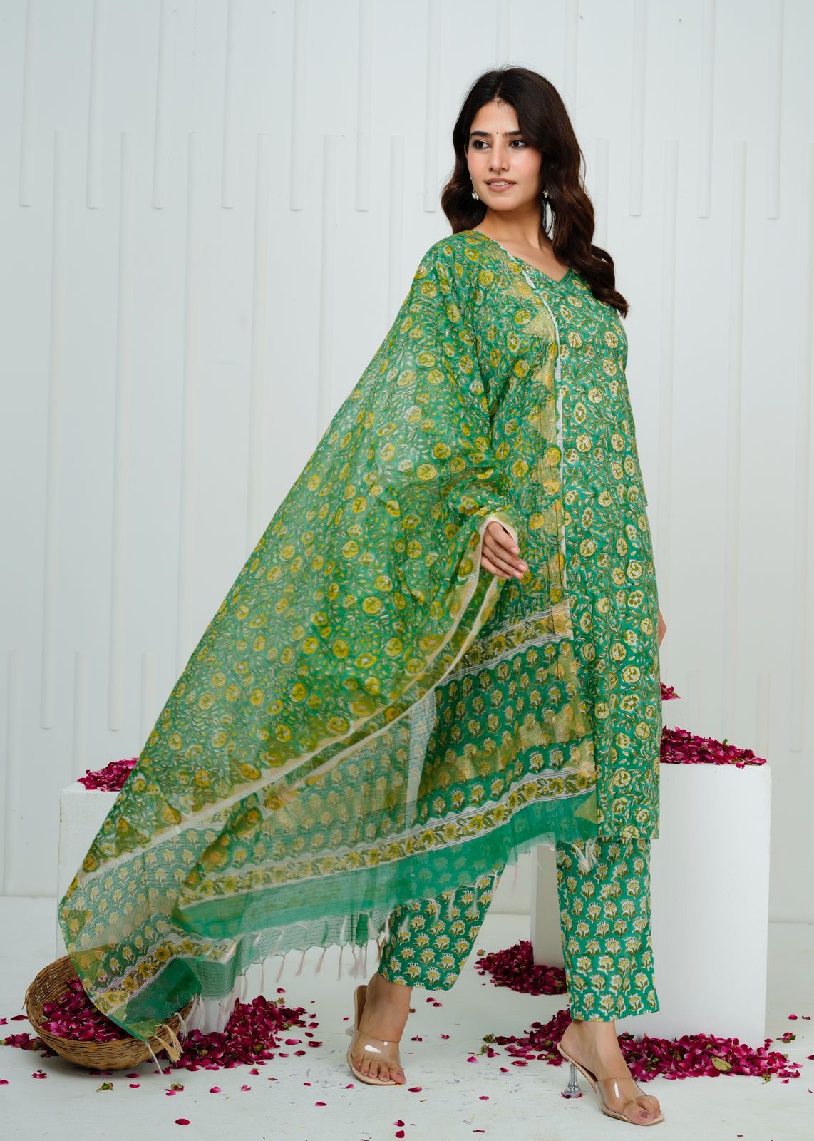 Emerald Green Kota Dupatta Suit