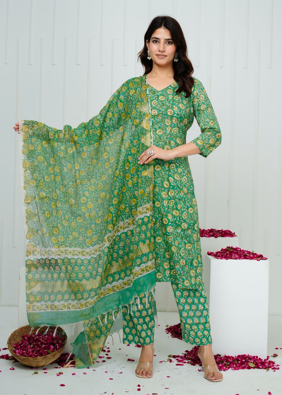 Emerald Green Kota Dupatta Suit