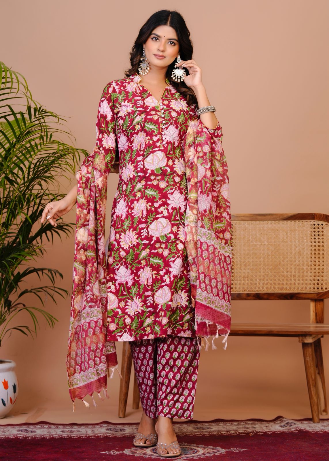 Red Blush Kota Dupatta Suit