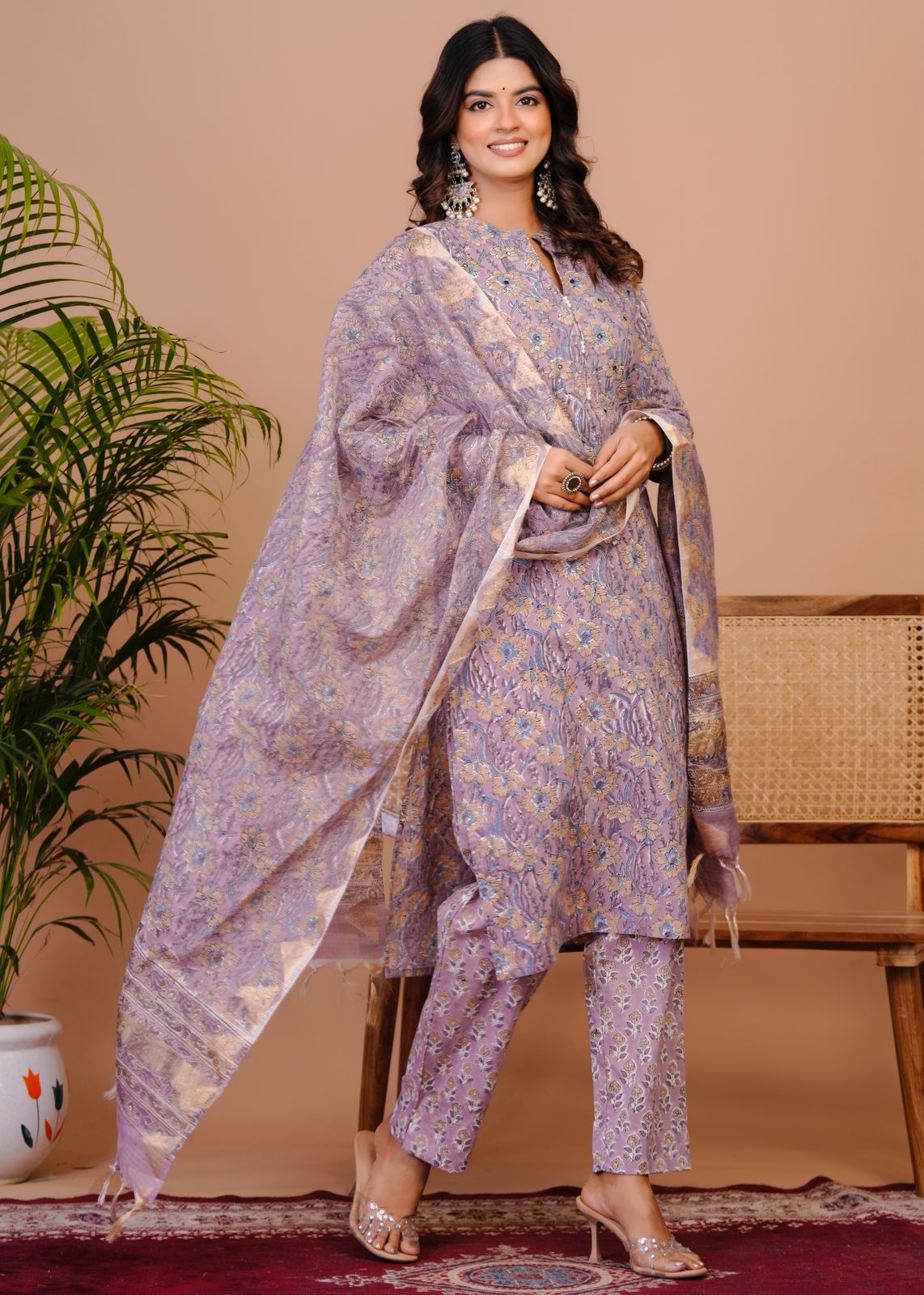 Lavender Harvest Kota Dupatta Suit