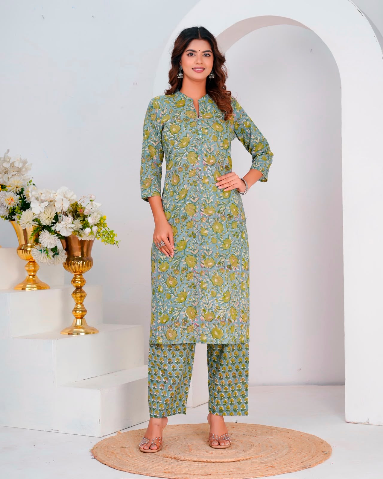 Green Daffodils Kota Dupatta Suit