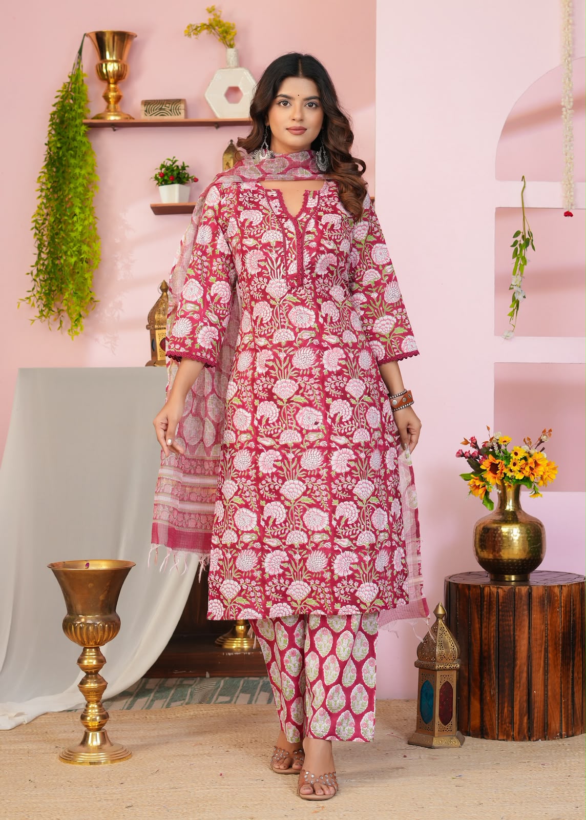Red Blush Petals Kota Dupatta Suit