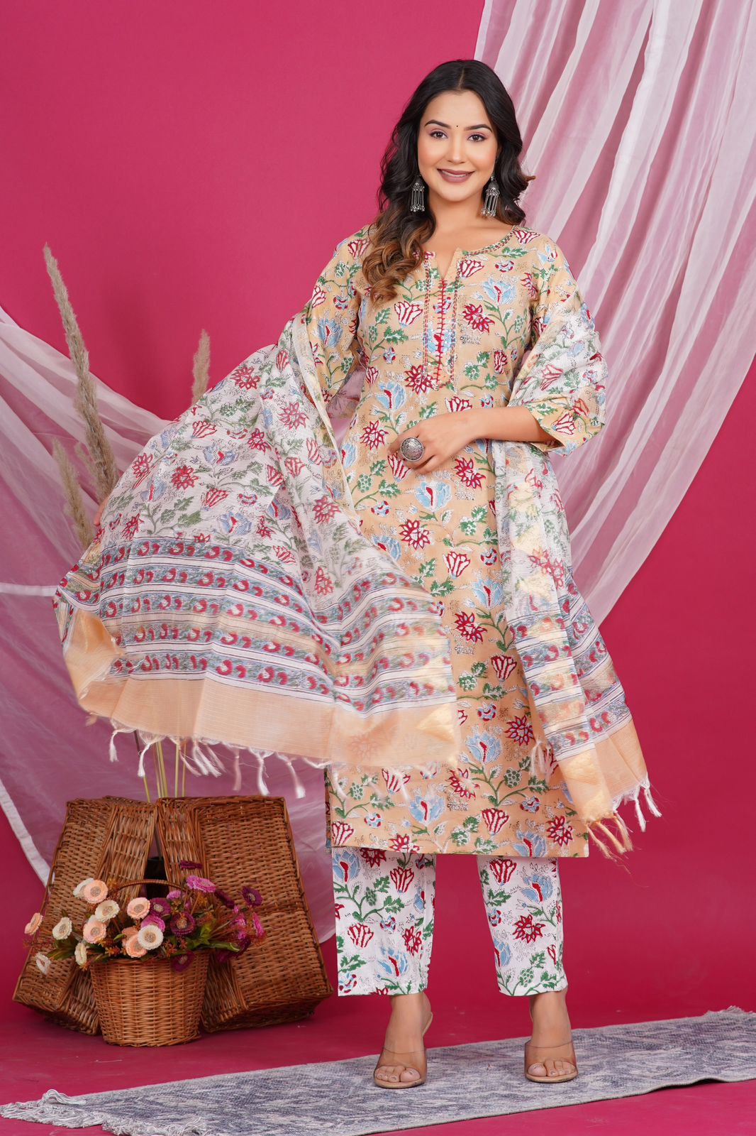 hand block printed kurta set with dupatta