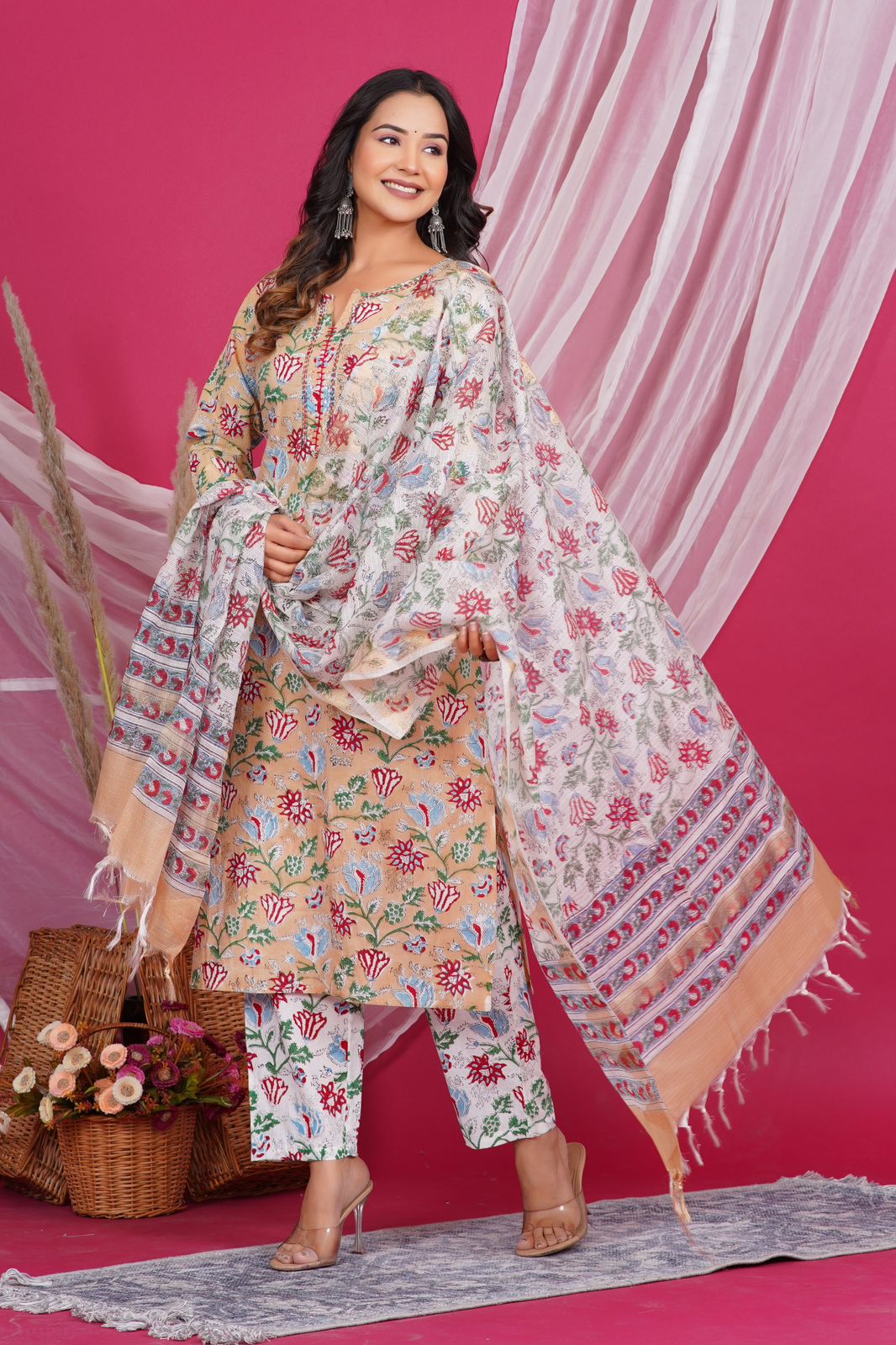 hand block printed kurta set with dupatta