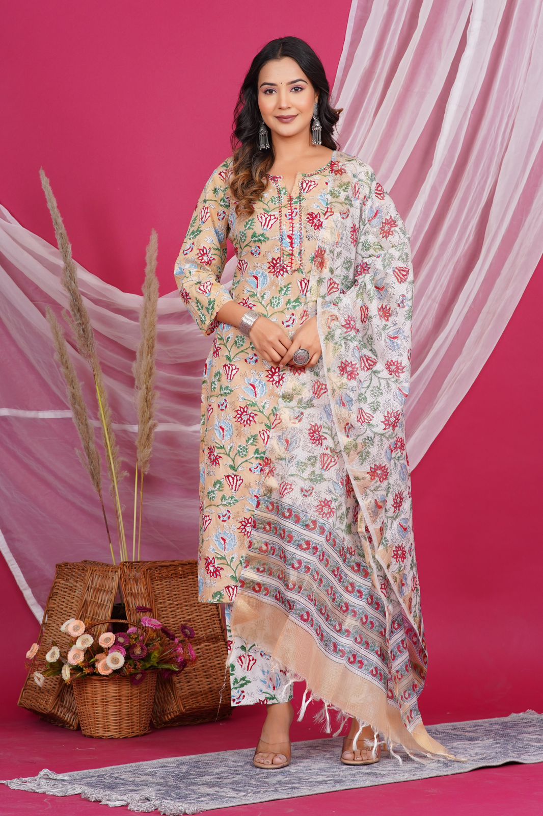 hand block printed kurta set with dupatta