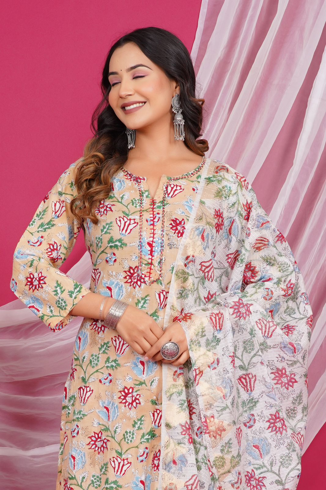 hand block printed kurta set with dupatta