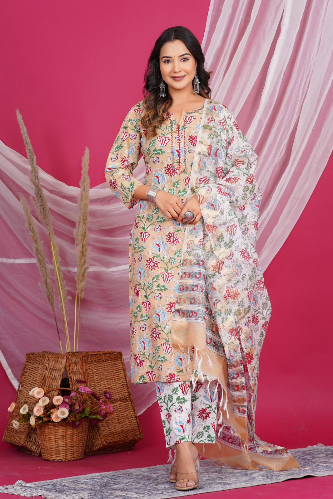 hand block printed kurta set with dupatta