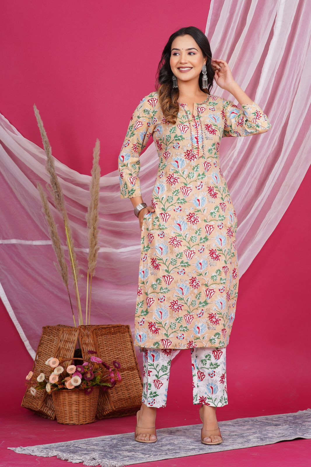 hand block printed kurta set with dupatta