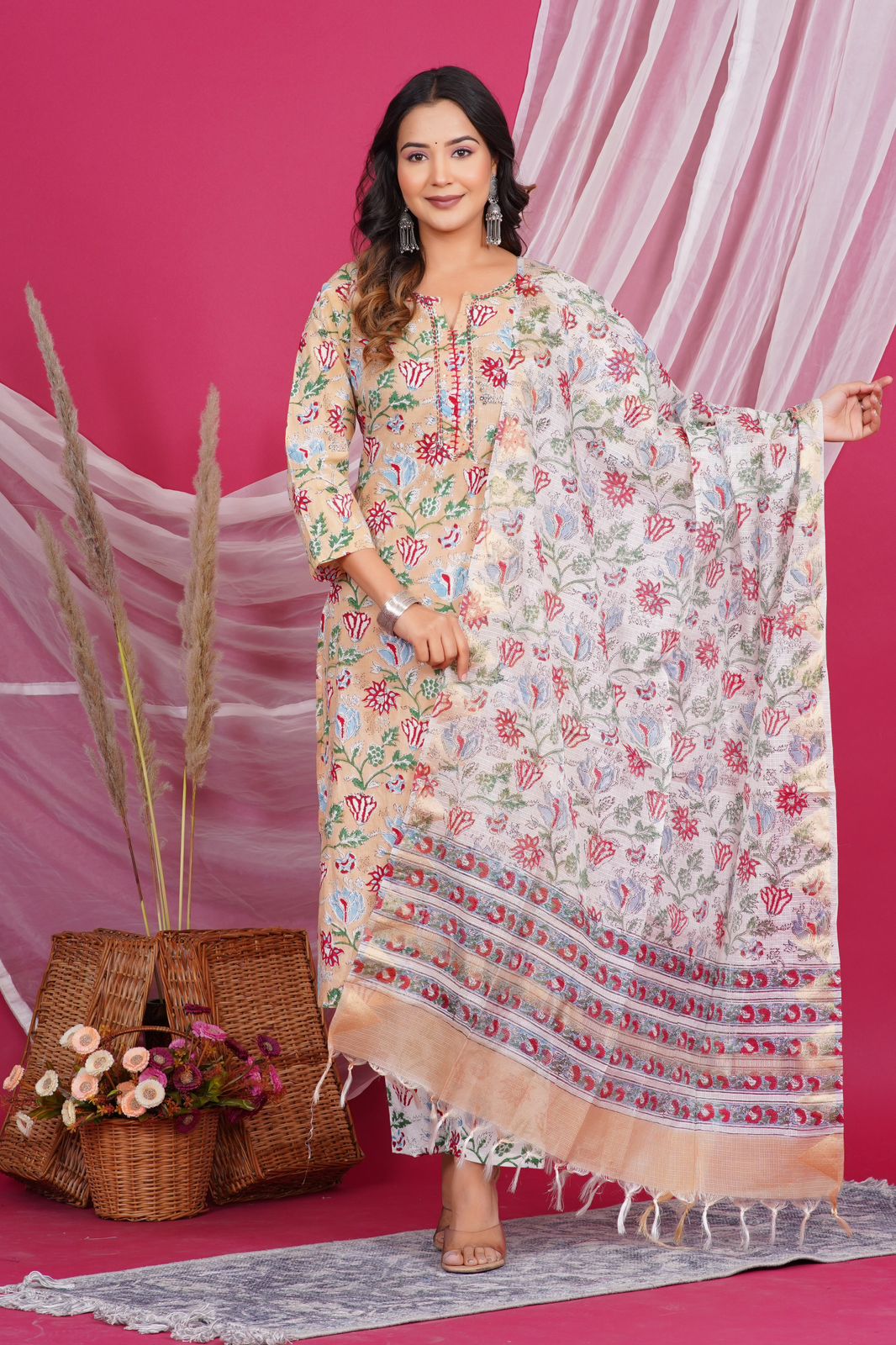 hand block printed kurta set with dupatta