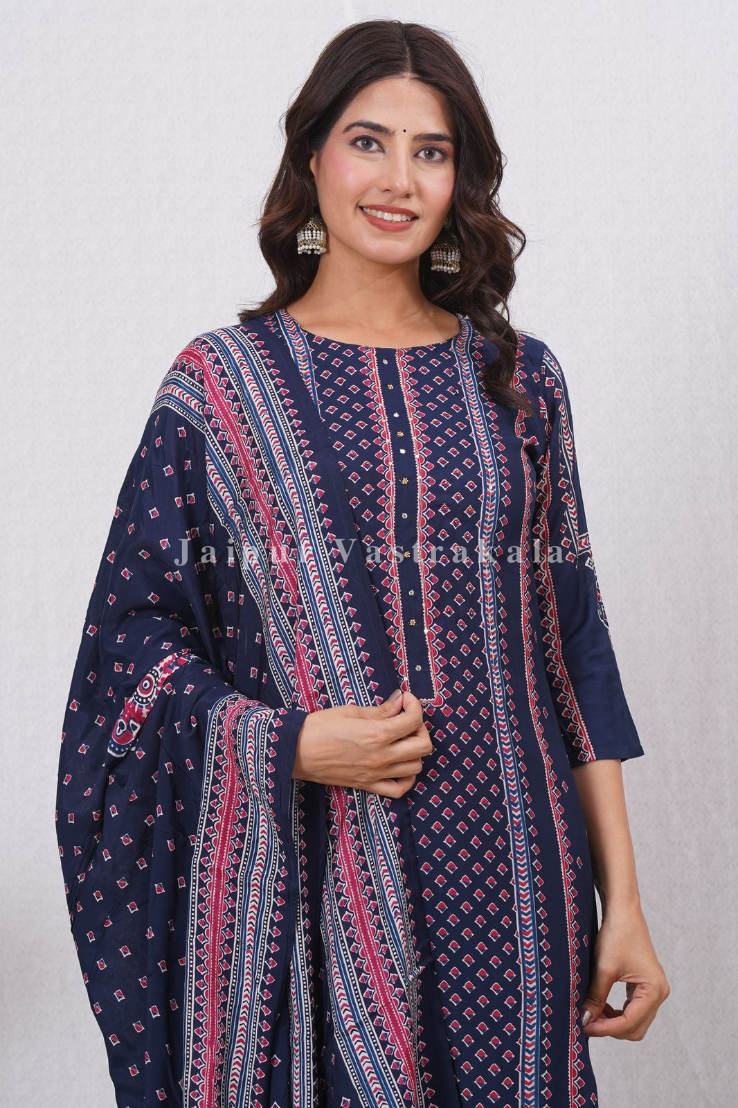 Blue Ethnic Mirage Muslin Suit