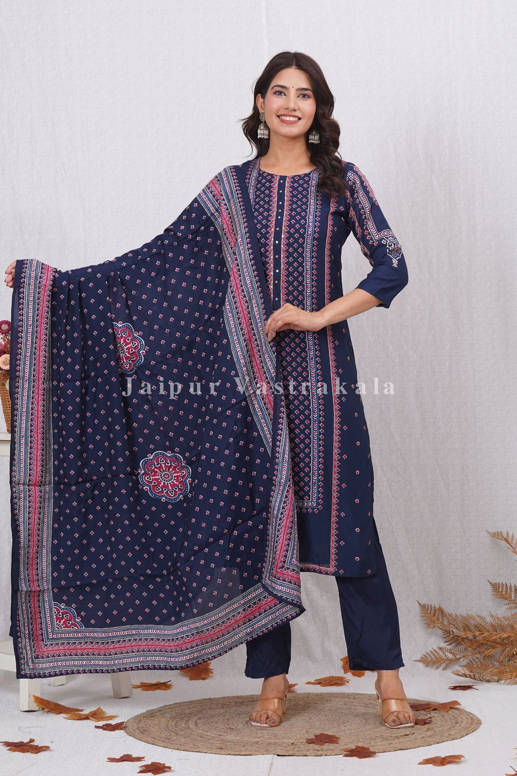 Blue Ethnic Mirage Muslin Suit