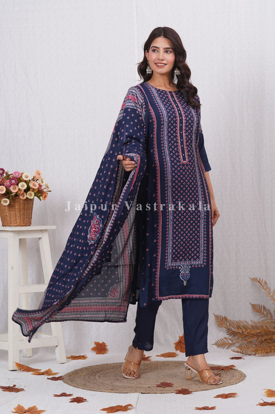 Blue Ethnic Mirage Muslin Suit