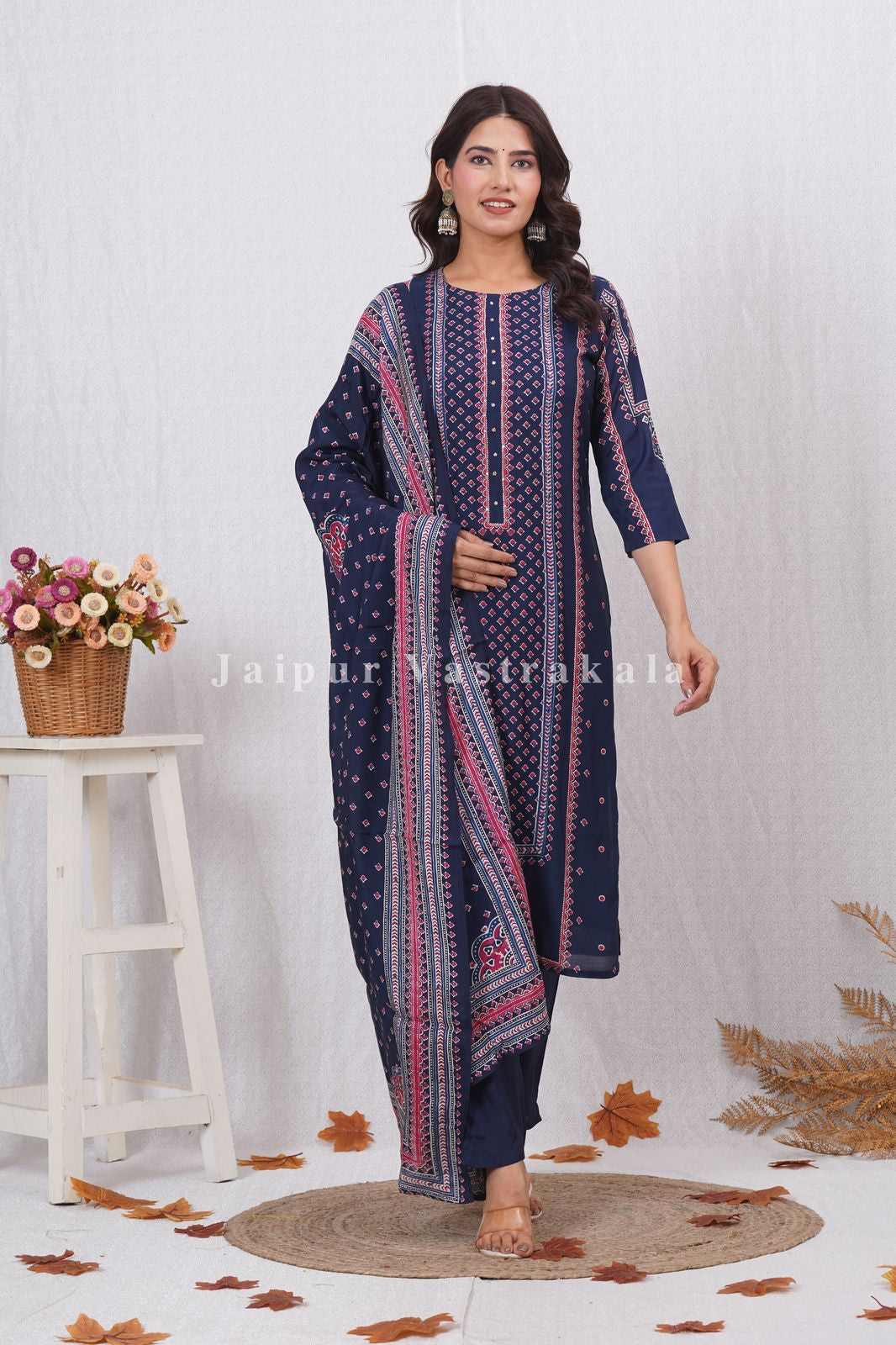 Blue Ethnic Mirage Muslin Suit