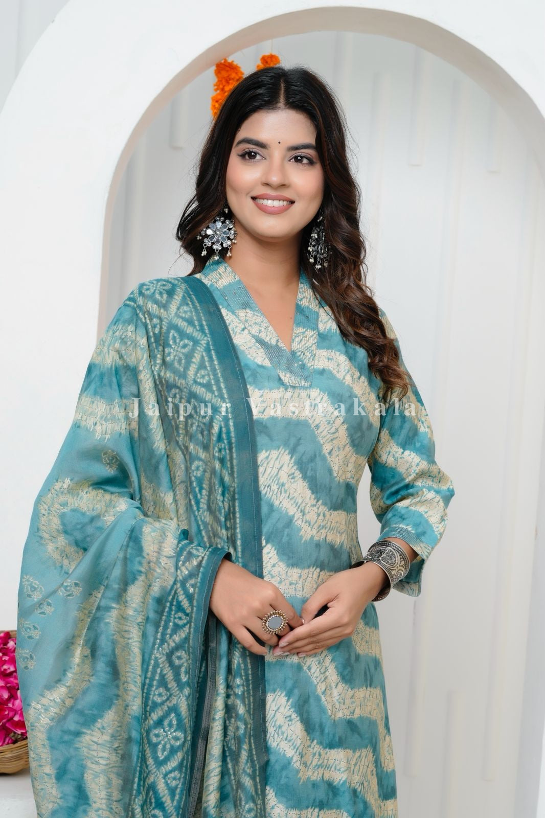 Ocean Mirage Muslin Silk Suit
