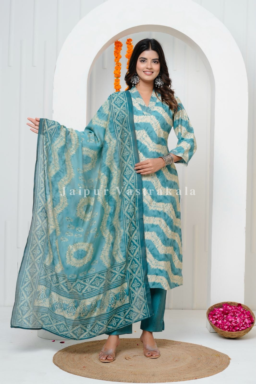 Ocean Mirage Muslin Silk Suit
