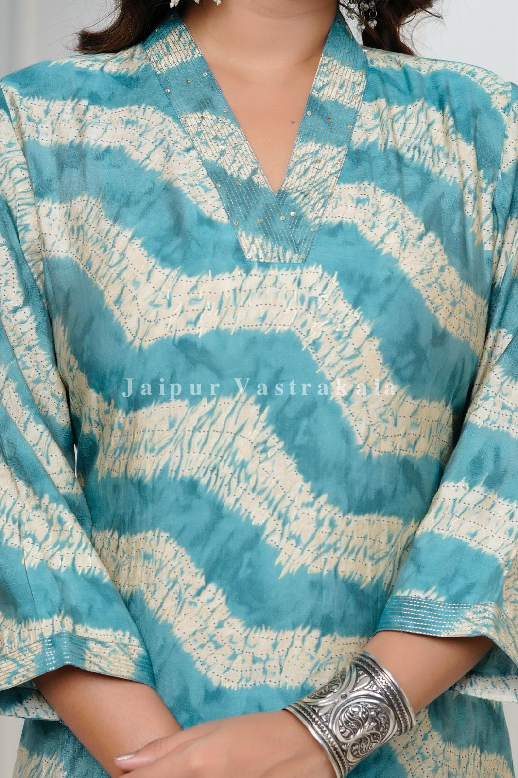 Ocean Mirage Muslin Silk Suit
