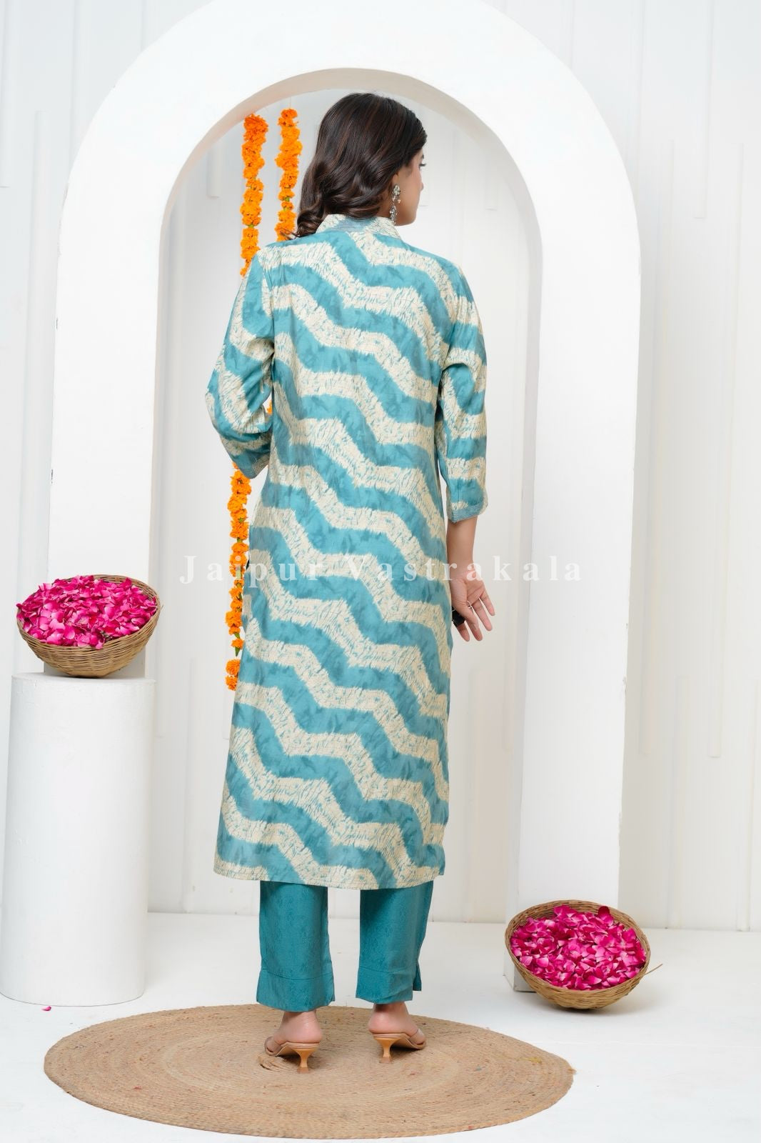 Ocean Mirage Muslin Silk Suit