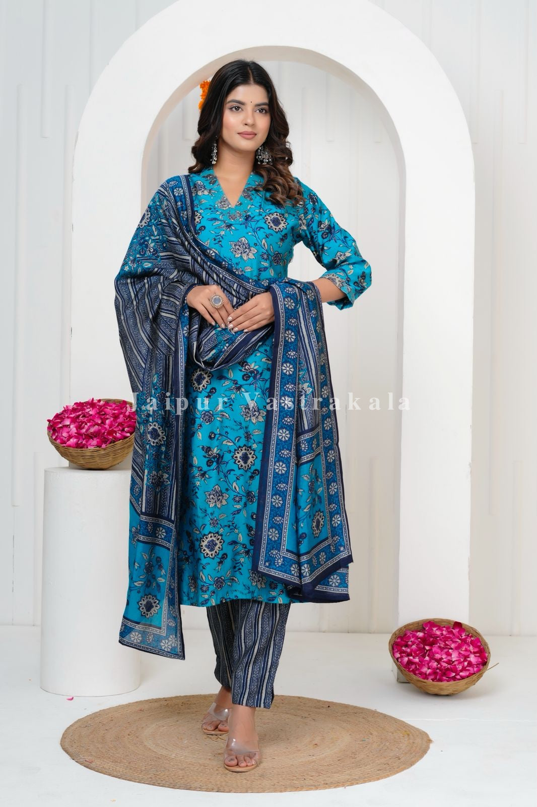 Blue Harmony Muslin Silk Suit