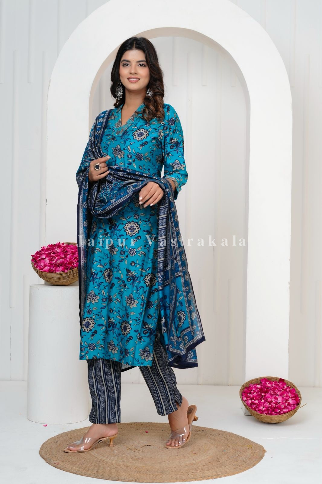 Blue Harmony Muslin Silk Suit