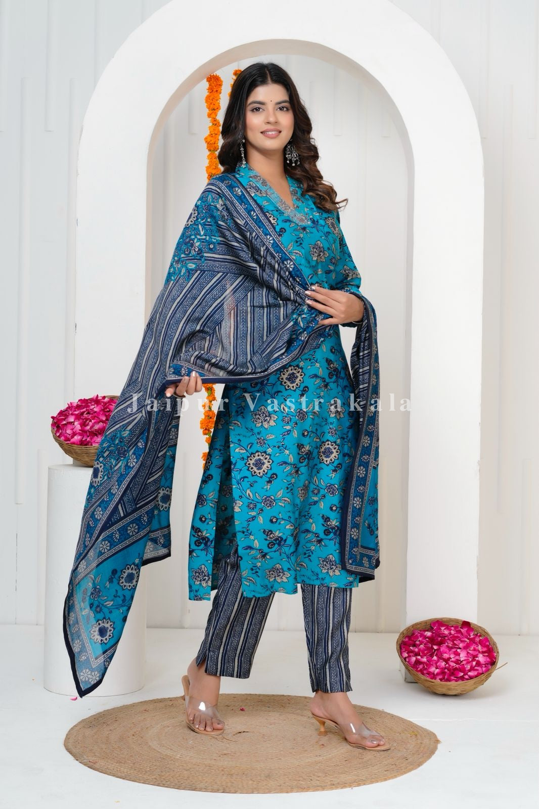 Blue Harmony Muslin Silk Suit