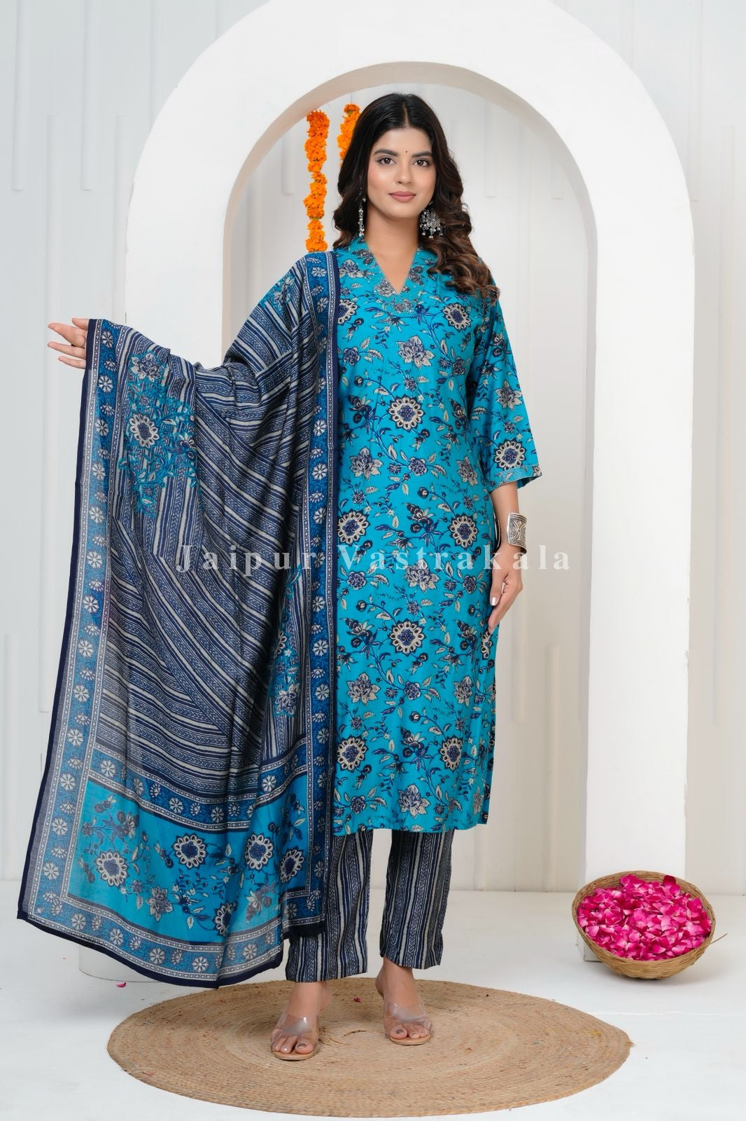 Blue Harmony Muslin Silk Suit