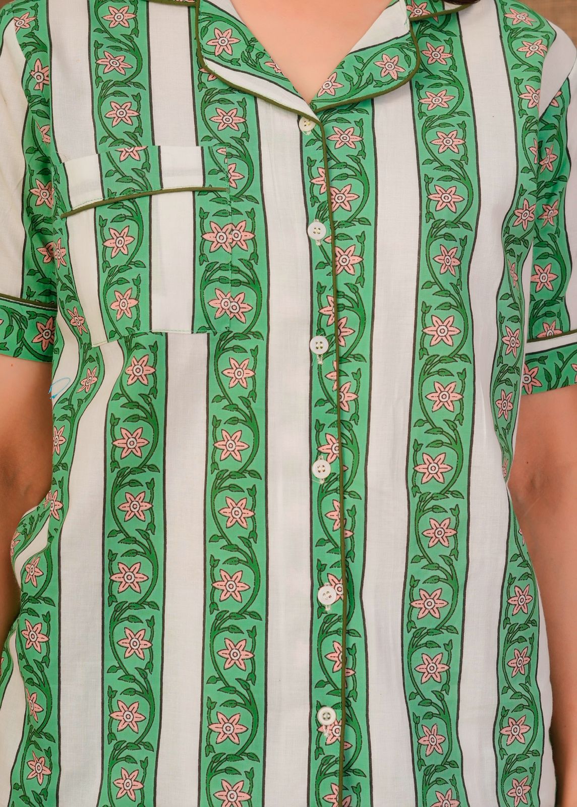 Green Stripes Shorts Night Suit