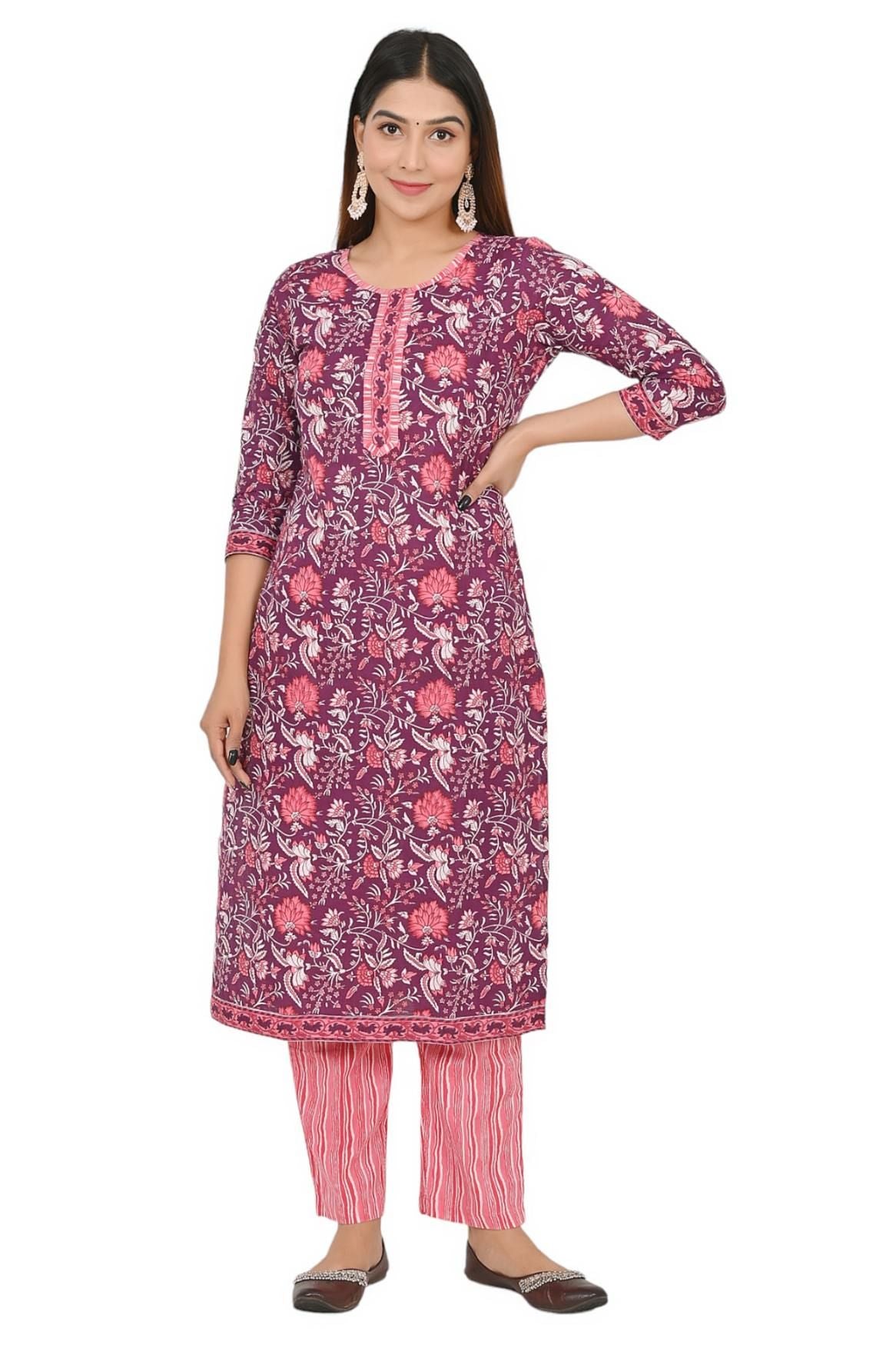 hand block printed kurta set with dupatta