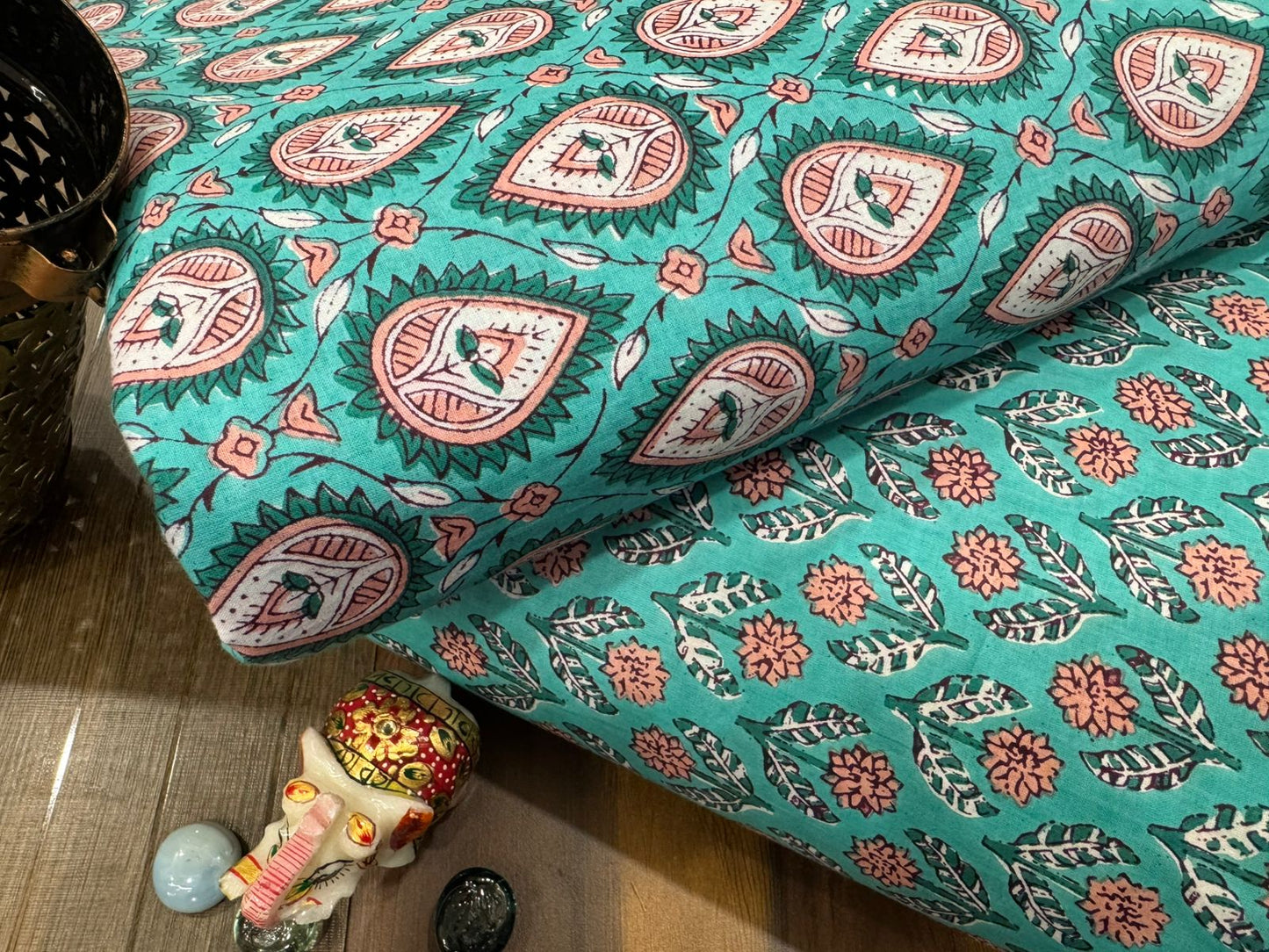 Cotton Printed Green Two Pc Fabric Set