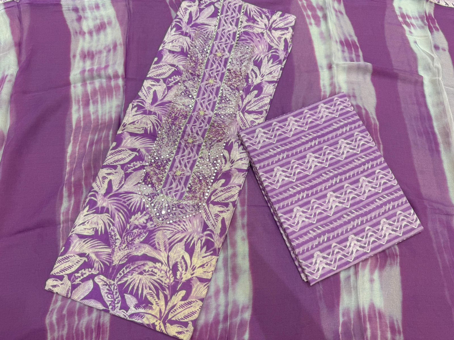 Cotton Hand Work Suit with Chiffon Dupatta