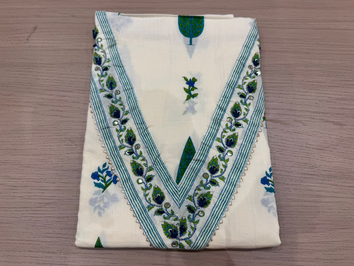 Cotton Hand Work Suit with Chiffon Dupatta