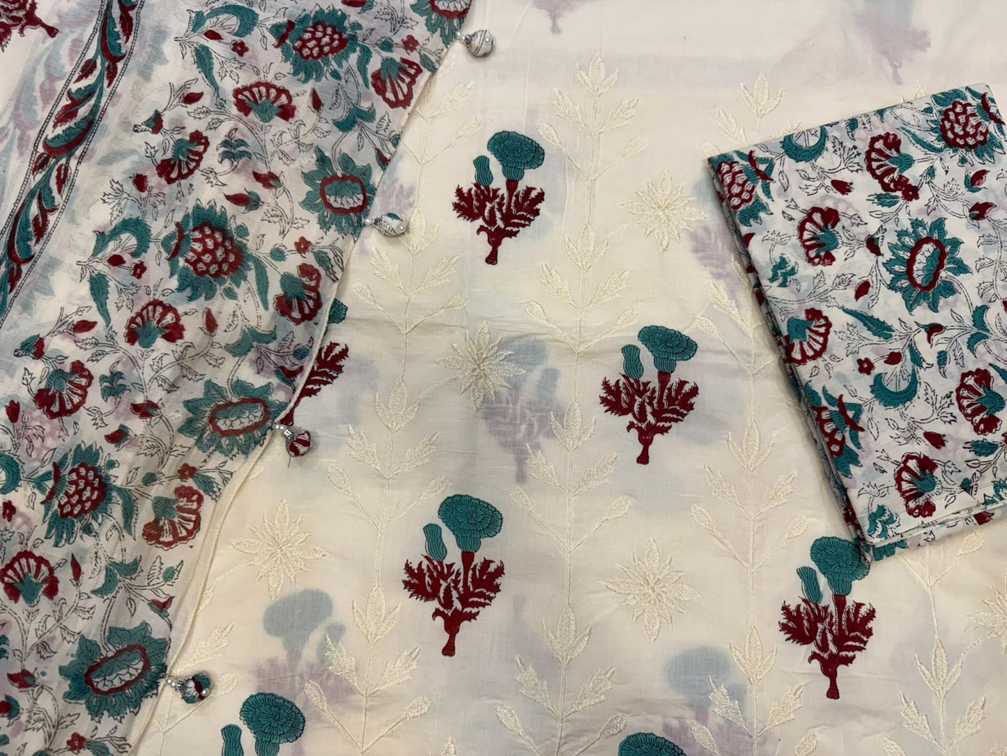 Cotton Self Embroidery Suit with Cotton Dupatta