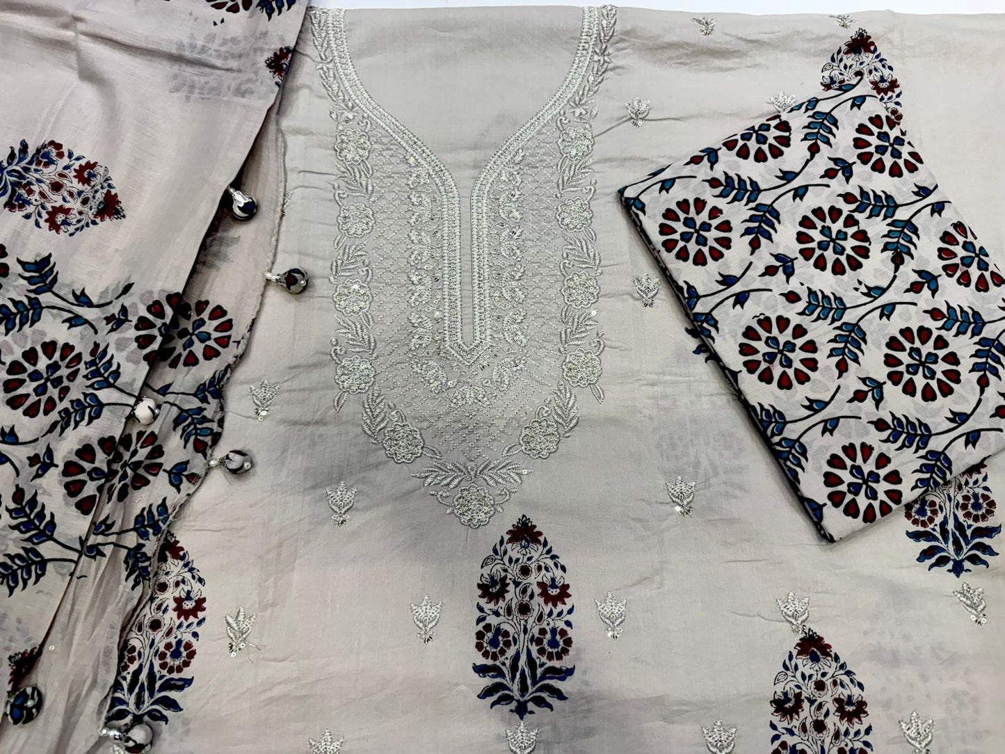 Cotton Self Embroidery Suit with Cotton Dupatta
