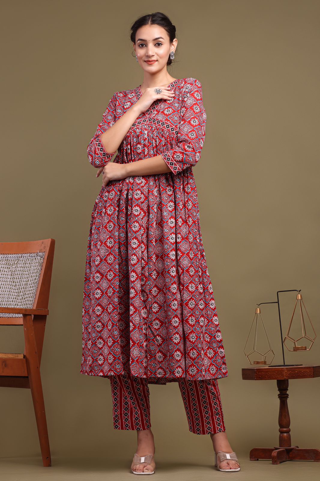 cotton printed kurti pant set