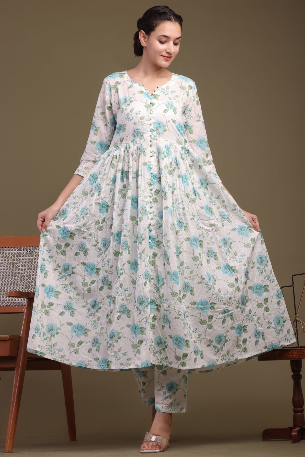 cotton printed kurti pant set